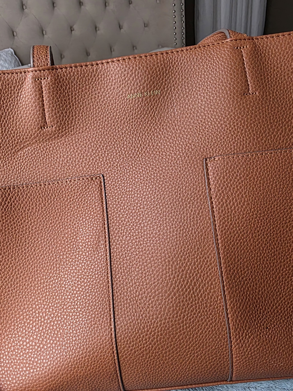 Anne Klein Caramel Pebble Leather Tote Bag with Matching Zip Pouch Set - Picture 6 of 16